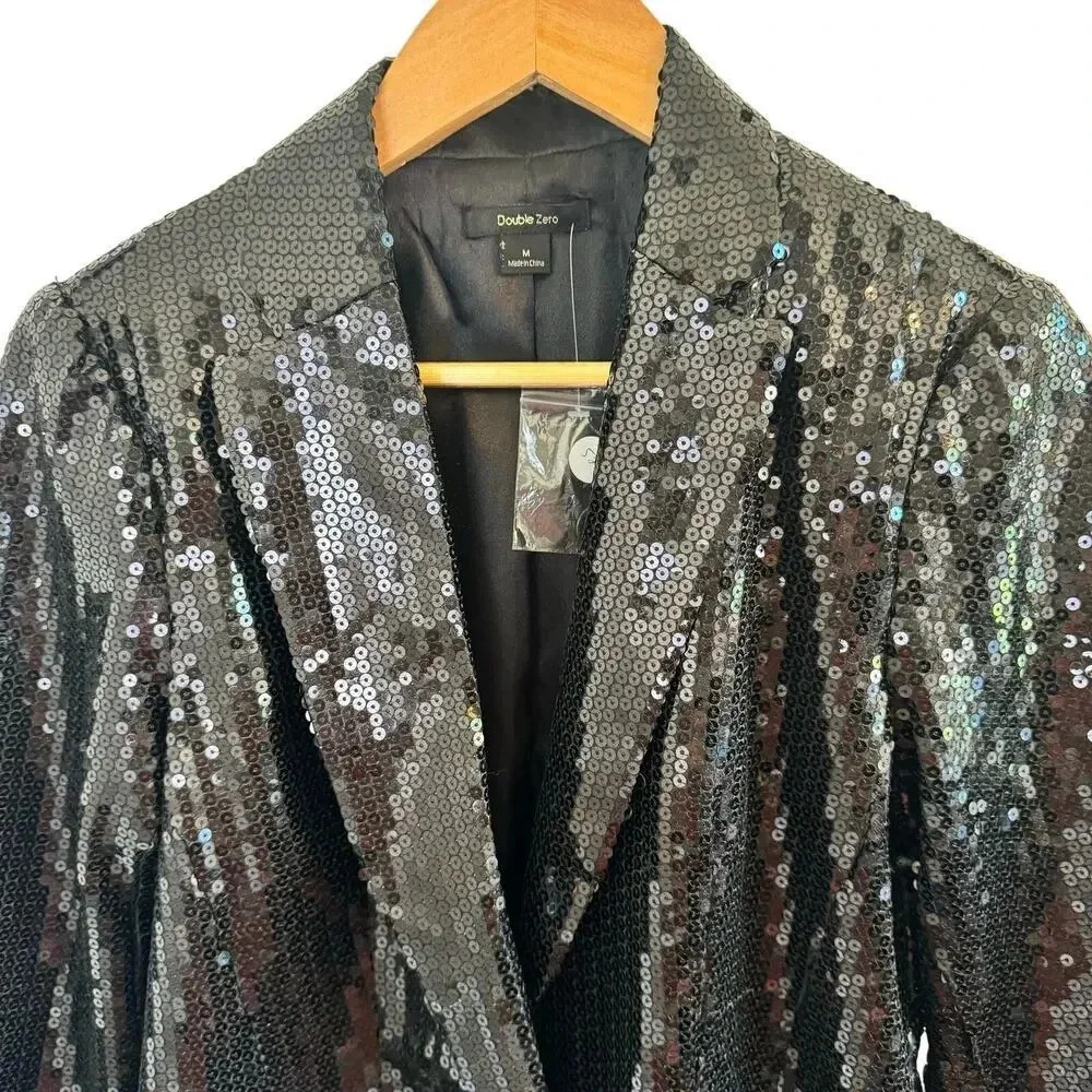 Double Zero Black Sequin Blazer One‎ Button Front… - image 2